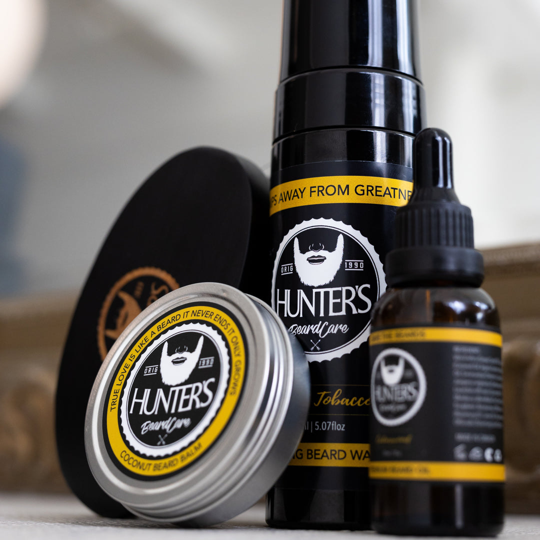 Hunter's Supreme Beard Grooming Kit for Men – Beard Brush, Beard Oil, Beard Balm & Beard Wash Set for Soft, Healthy Beards – Perfect Gift for Men