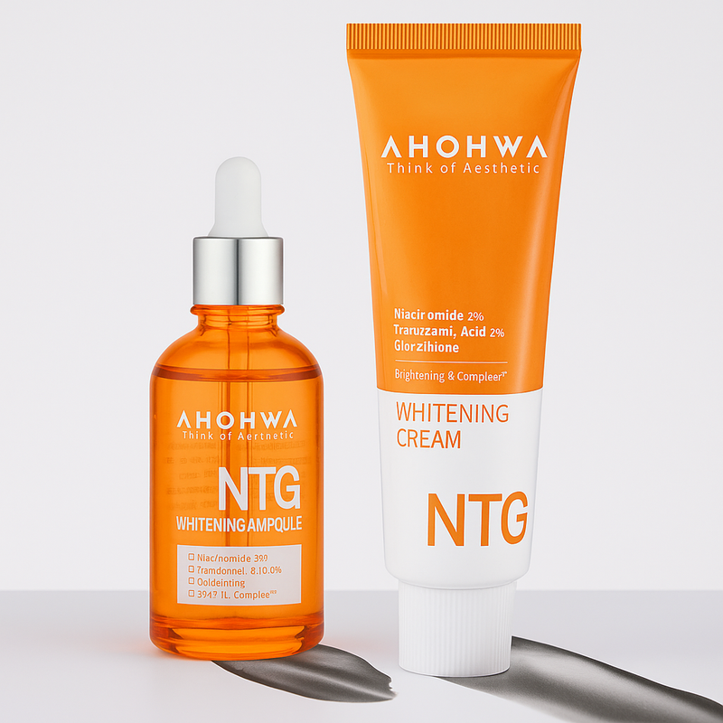 Ahohwa NTG Whitening Duo – Korean Skincare Whitening Set | Brightens, Evens Skin Tone & Reduces Dark Spots | Includes NTG Whitening Ampoule (30ml) & Whitening Cream (50g)